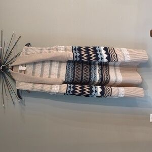 Chico's Longline Knitted Duster Open Front Cardigan Size 0 Wool Alpaca Aztec